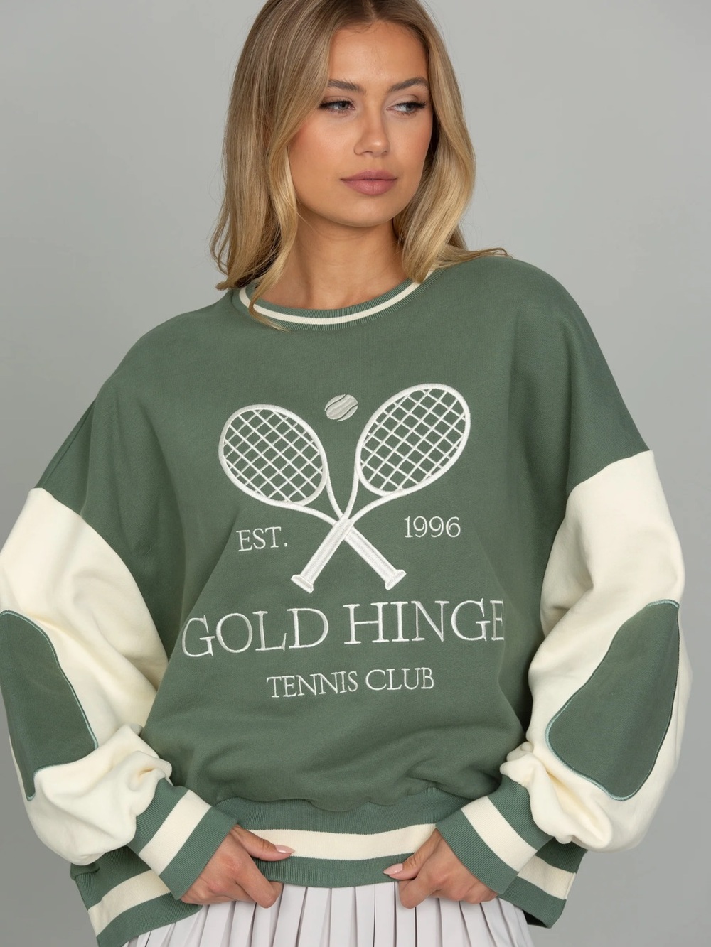 Gold Hinge Olive & Cream Tennis Club Crewneck Sweatshirt